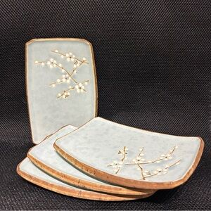 4 Tokyo Design Studio Kafuh 7x5" Rectangle Sushi Plates White Blossom on Blue